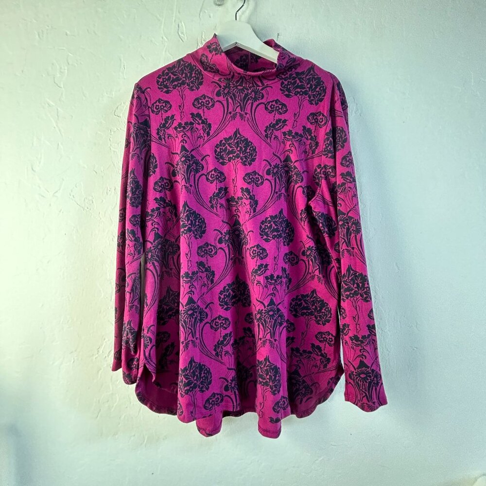 Chico's Womens Fuchsia Black High Neck Tunic Top Pullover Pima Cotton 2 (L) NWOT